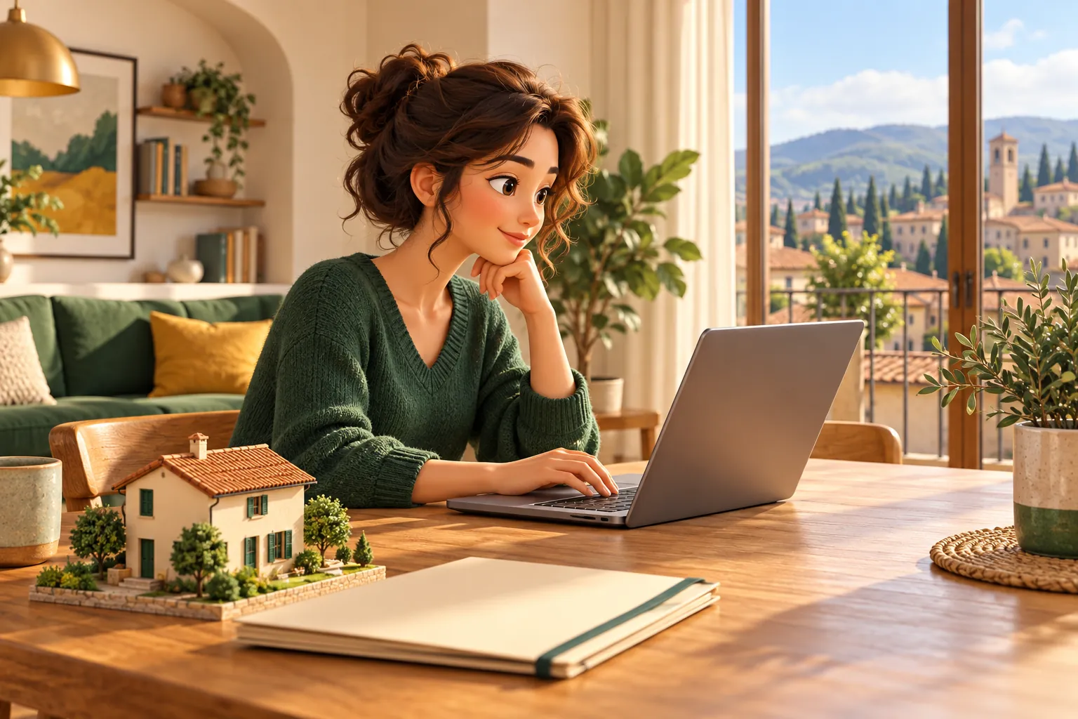 Illustrazione di una persona che compila una richiesta dal computer di casa.